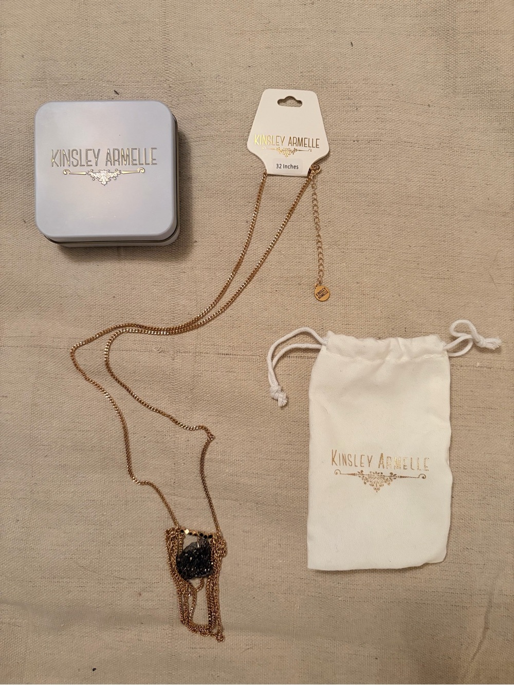 Kinsley Armelle Gold Necklace with Black Druzy Pendant